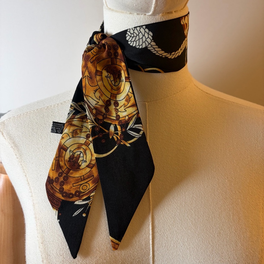 Chic Black Nautical Chain Print Twilly Skinny Scarf